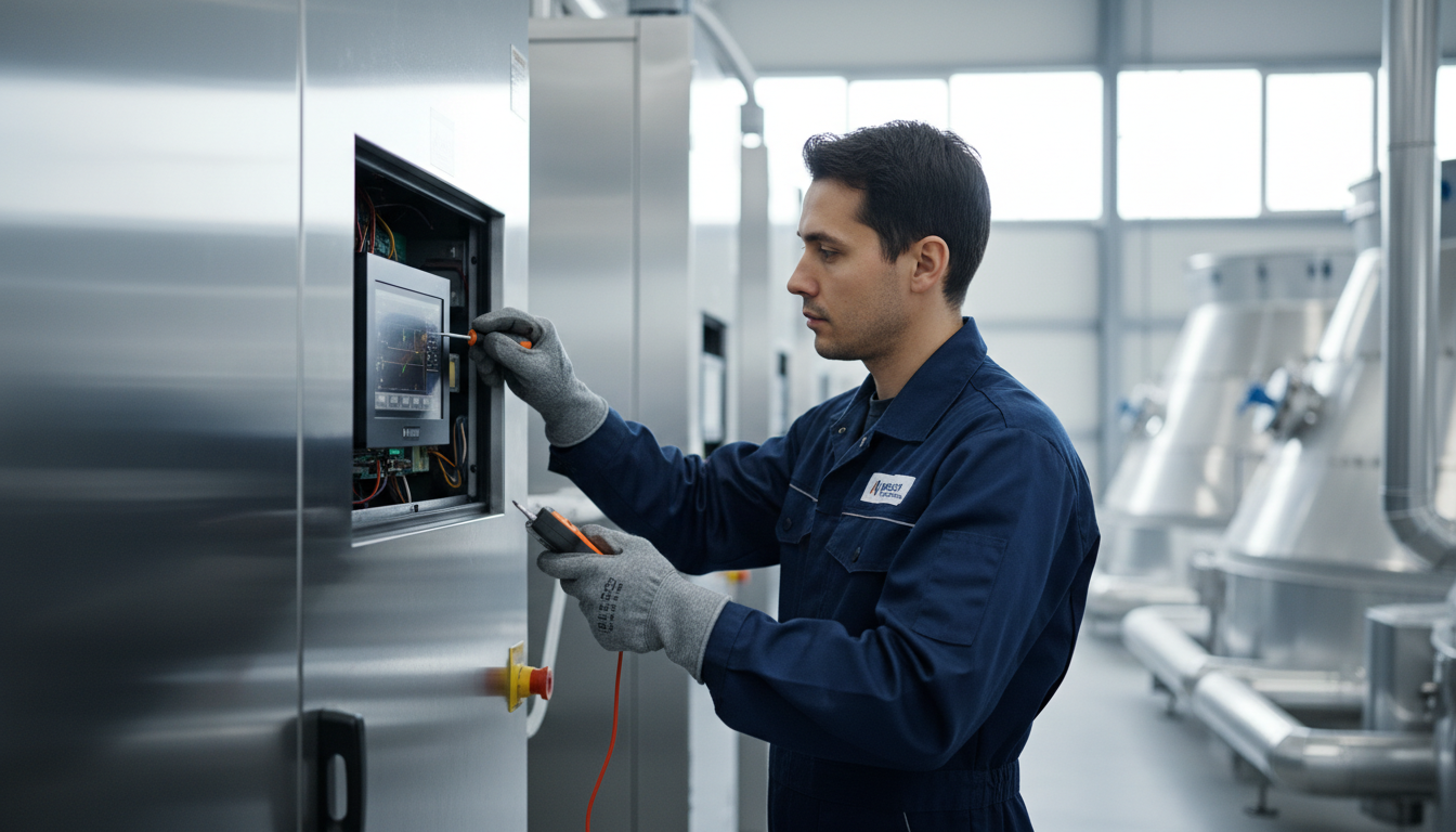 Skilled refrigeration technician inspecting equipment